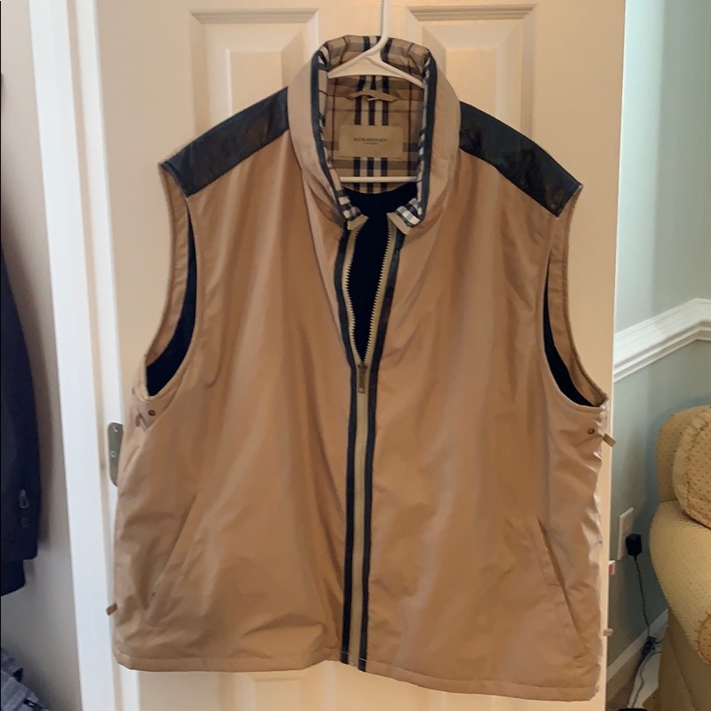 Leather trimmed Burberry nylon vest with hood